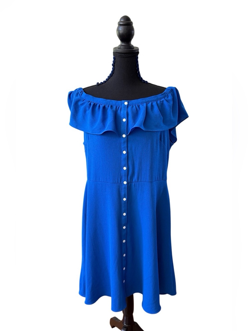 Roz & Ali Shoulder Ruffle Button-Front Royal Blue Dress Size 16 - Picture 17 of 17